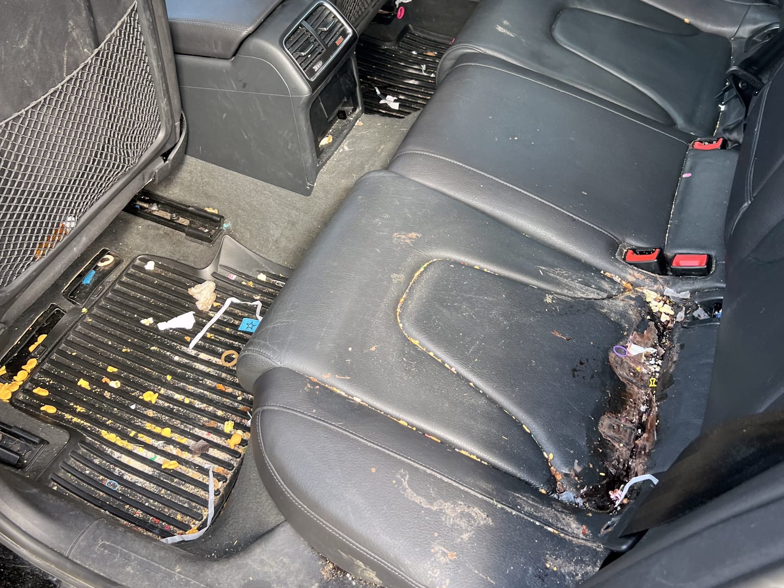 Rear bench & floor before — Sedan · full interior detail